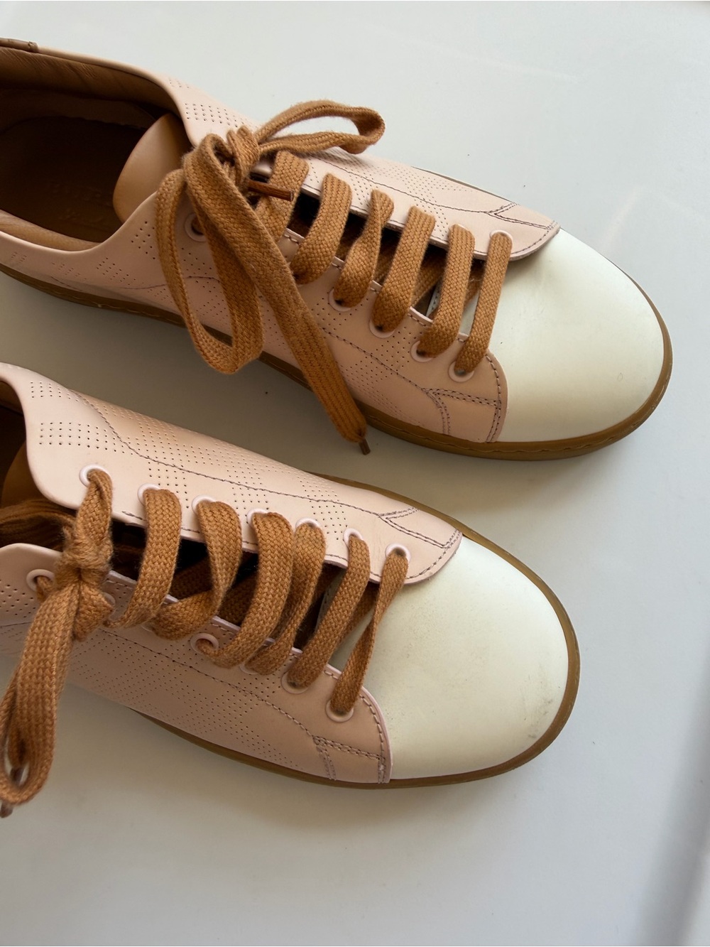 Burberry Leather Colorblock Pattern Sneakers Pink White Tan Brown 38 or 8 women - Picture 3 of 11